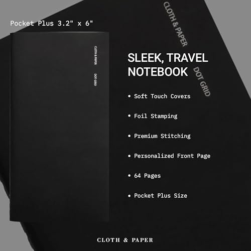 Cloth & Paper Travel Notebook | Dot Grid Journal – Avant Garde | Pocket Plus Dotted Notebook 3.2" x 6" | Bullet Journal for Planning, Sketching & Creative Notes for Work or School – Soft Touch Cover - color: Avant Garde