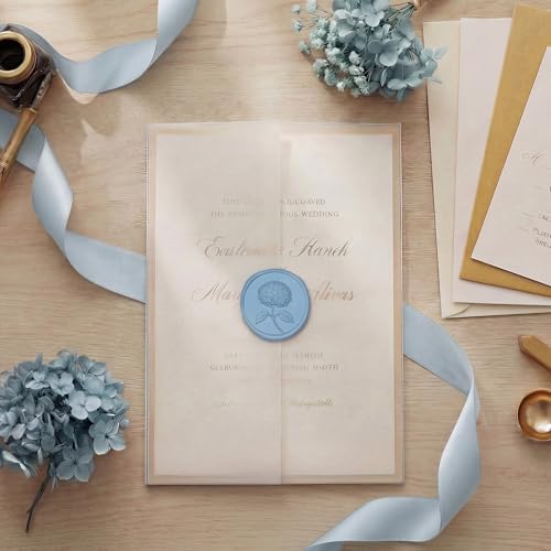 UNIQOOO Wax Seal Stickers - 3D Hydrangea Floral Wedding Invitation Envelope Seal Stickers, 50 Pcs Self- Adhesive Botanical Stickers, Perfect for Invitation, Christmas, Gift Wrapping (Dusty Blue) - color: Dusty Blue