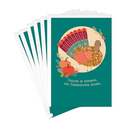 Hallmark Thanksgiving Cards, Feeling So Thankful Turkey (Pack of 6 Cards with Envelopes) - style: Feeling So Thankful