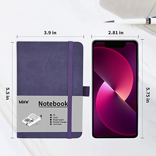 Mlife A6 Small Journal Notebook, Lined Pocket Notebook with Pen Holder, Mini Notebook Hardcover, 192 Pages, 3.9 inches * 5.5 inches Journal for Women and Man (3Pack Purple) - color: Purple, size: 3 Packs