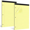 HAUTOCO 8.5 x 11 Legal Pads 2 Pack Yellow Wide Ruled Lined Writing Note Pads Perforated Notepad, 30 Sheets Per Notepad, 3-Hole Punched Paper for School, Office - color: Yellow