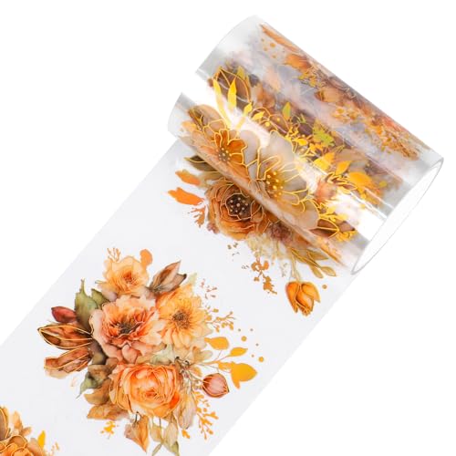 Sitsink PET Tape for Journal Scrapbooking -Yellow Flower Bloom Warm Tone Floral PET Tape Stickers for Crafts Junk Journal Supplies Notebook Scrapbook DIY Decor - style: Star Bloom
