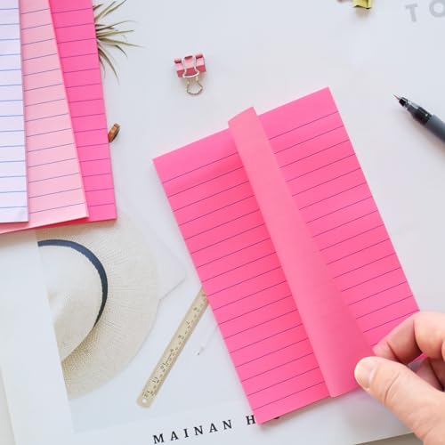 9 Pack Lined Sticky Notes 4X6 in Post Sticky Notes with Lines, Large Ruled Post Sticky Colorful Super Sticking Power Memo Pads Strong Adhesive (Pink Themed) - color: Light Pink, Red, Light Purple
