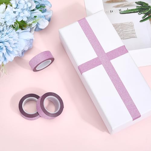 GORGECRAFT 3 Rolls 30m x 15mm Glitter Decorative Tapes Adhesive Crafting Washi Paper Tape Light Purple Foil Masking Tapes Stick for DIY Scrapbook Gifts Wrapping Car Furniture Graphic Arts Walls Decor - color: Light Purple