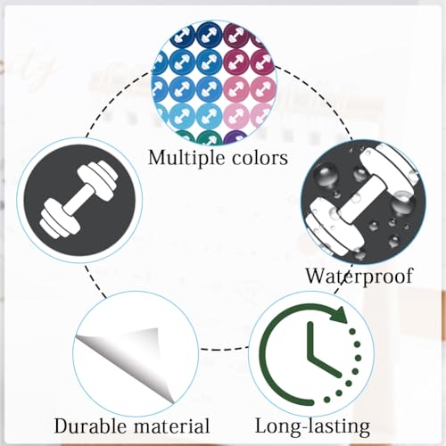 500Pcs 5 Sheets Exercise Calendar Stickers 0.5 Inch Fitness Planner Stickers Colorful Dumbbell Self Adhesive Waterproof Decals for Women Men Health Wellness Journal Scrapbooking Scheduling - style: Dumbbell