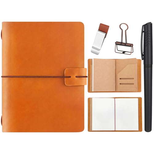 Thenshop Leather Travel Notebook 3 Inserts,Light Brown,Passport Size | Refillable Travel Journal with Pen Holder and Clip, Passport Notebook Accessories for Organizing Notes, Handmade Diary - color: Light Brown, size: Passport Size