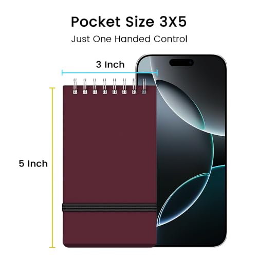 BEYONG Pocket Notebook, Small Mini Spiral Notepad 3x5 | Flex Fit. Quick Notes. - color: Brown