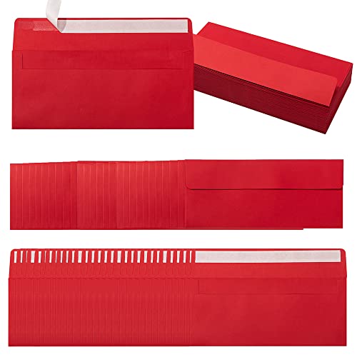 100 Pack Colored #10 Business Envelopes, 4.13 x 9.49 Inches, Red - color: Red