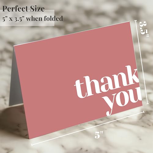 Paper Play Thank You Cards Bulk Pack of 40 Pink, 5x3.5 Inches with Matching Stickers & Envelopes, Minimalistic Design Suitable for Business, Baby Shower, Wedding, Small Business, Graduation, Funeral - color: Pink