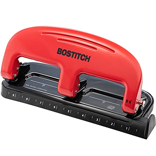 Bostitch Office EZ Squeeze 20 Sheet Standard 3 Hole Punch, Metal Construction, Red (2220-RED) - color: Red