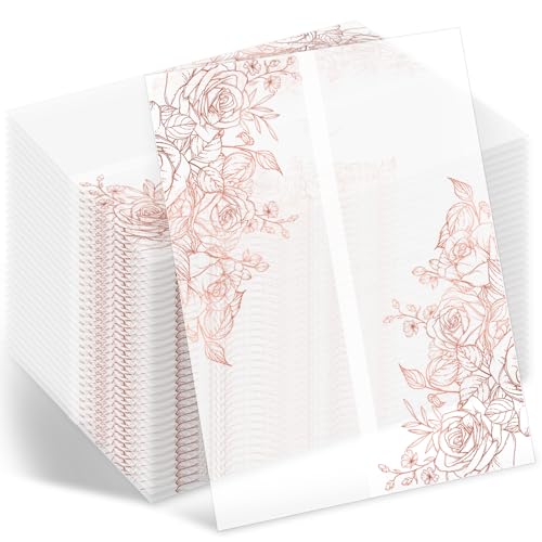 50 Pack Pre-Folded Vellum Jackets for 5x7 Invitations,AZAZA Gorgeous Translucent Invitation Sleeves,115GSM Vellum Jackets 5x7, Wedding Invitation Accessories, for Weddings Birthdays,Rose Golden Roses - color: Real Rose Gold Foil Stamping Roses