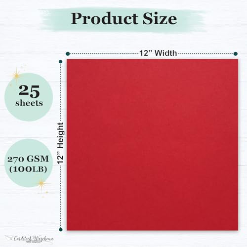 Cardstock Warehouse Pop-Tone Red Hot Cardstock Paper - 25 Sheets, 12 x 12" - 100 lb / 270 GSM Premium Red Card Stock for Die-cutting, Crafts, Scrapbooking, Card Making and DIY Projects - color: Red Hot