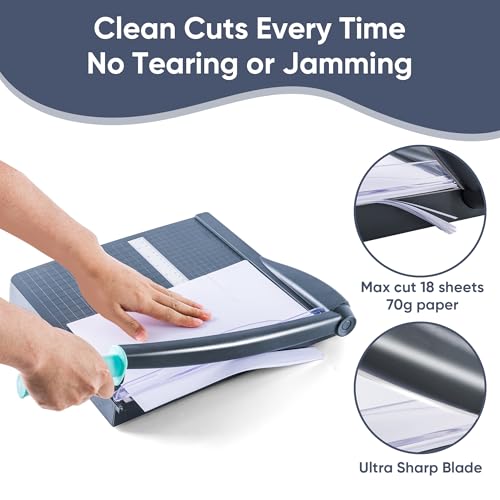VUSIGN Paper Cutter 12" Cut Length Guillotine Papercutter, Heavy Duty Paper Trimmer with 18 Sheet Capacity Paper Slicer, Large Guillotina Paper Cutting Board for Classroom Crafting Cardstock