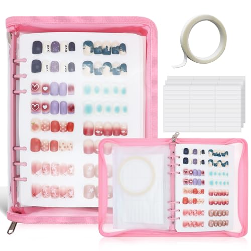 KEIFIN A5 Press On Nail Book Display Storage Organizer Binder, Pink - color: PINK