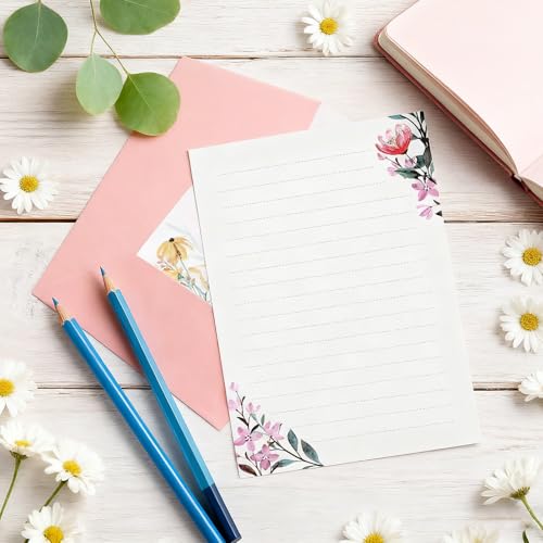 37 Pcs Stationery Paper Envelopes Set | Includes 24 Writing Paper & 12 Envelopes & 48 Stickers, Floral Letter Stationary Set for Wedding Invitations (6 Style) - color: Warm Floral