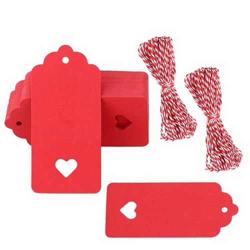 G2PLUS Red Gift Tags with String, 100PCS Hollow Heart Tag, 3.7x1.8in - style: Hollow Heart Red
