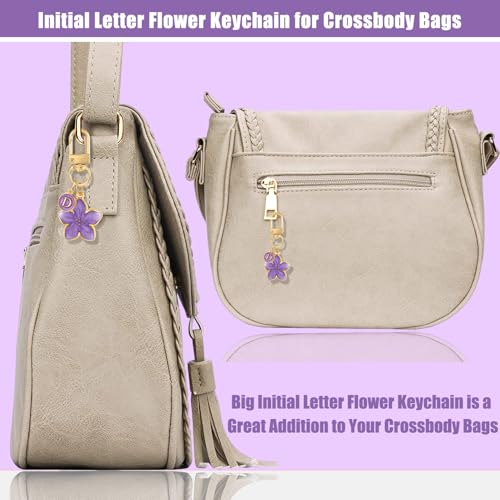 XGALBLA Cute Flower Initial Letter Keychain for Women, Flower Charms, Bag & Purse Charms for Handbags & Backpacks Accessories - color: Purple-d