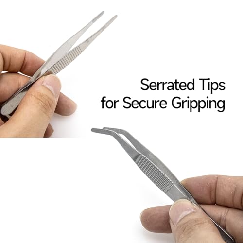 4-Pack 5 Inch Straight and Curved Stainless Steel Tweezers - size: 5inch Straight and Curved Tip