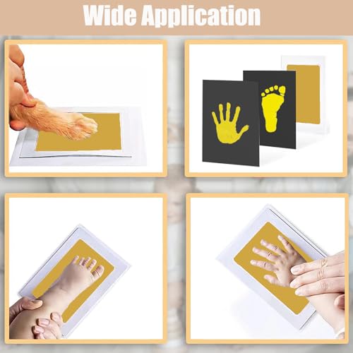 Inkless Hand and Footprint Kit Clean Touch Ink Pad for Newborn Baby Pet Paw Print Kit(4 Ink Pads,8 Imprint Cards) (4 Pack Gold) - color: 4 pack gold