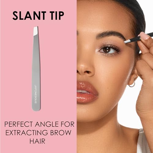 JAPONESQUE Slant and Point Tweezers Set, for Defining and Shaping Brows, Made with Hand-Sharpened Stainless, Ideal for Travel - style: Standard Set