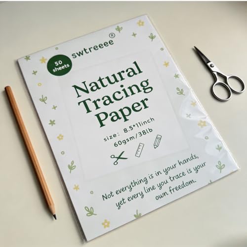 Swtreeee Natural Tracing Paper, 8.5x11 Inch, 50 Sheets, 60 GSM, Transparent Drawing Paper for Artists, Designers, Papercraft (9 * 12in Thick) - size: 9*12in-50sheets-110gsm-Thick