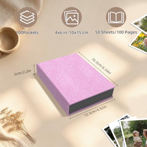 Popotop Photo Album 4x6 100 Pockets for Wedding Gifts,Linen Hardcover Picture Albums for Family Anniversary Baby Vacation Pictures - color: Pink, size: 100 Pockets