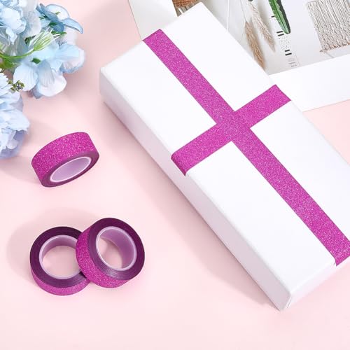 GORGECRAFT 10M*15mm*3 Rolls Washi Glitter Tape Deep Pink Decorative Adhesive Tape Foil Paper Masking Tapes Craft Stick on Sticky Trim for DIY Scrapbook Gifts Wrapping Car Furniture Walls - color: Deep Pink