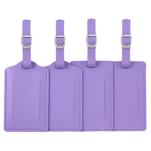 Vigorport Luggage Tags, Leather Personalized Suitcase Tag Set of 4 Pack - color: Purple