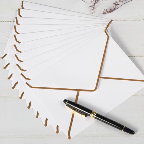 50 Pieces 4x6 Envelopes with Gold Stickers, White, 4.25 x 6.25 Inch | Gold Border Included, For Greeting Cards and Invitations - color: White, size: A4-4x6