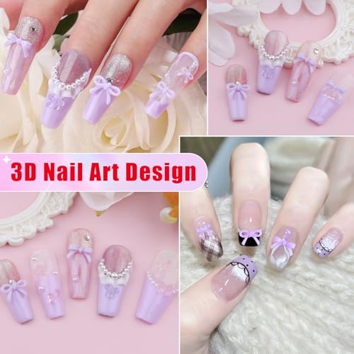 1 Box Purple Bow Nail Charms,Cute 3D Mini Resin Bows Charms for Nails - color: 1B-Purple