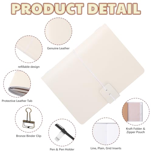 Thenshop Leather Travel Notebook 3 Inserts,White,Passport Size | Refillable Travel Journal with Pen Holder and Clip, Passport Notebook Accessories for Organizing Notes, Handmade Diary - color: White, size: Passport Size