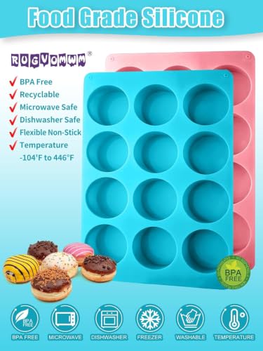 2 PCS Round Chocolate Cookie Molds, 12-Cavity Cylinder Silicone Mold, Perfect for Chocolate Covered, Cake, Candy, Pudding, Mini Cakes Jelly Baking -Blue&Pink - color: Cookie Silicone Molds