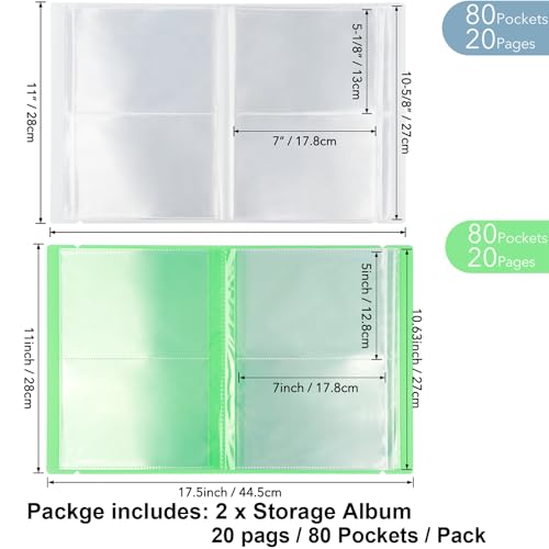 2 Pack Large Sticker Photo Storage Album, Stamp & Cutting Dies Storage Book Organizer Folder for Cards Storage DIY Scrapbooking Card Making Supplies 20 Pages 80 Pockets/Pack (Clear + Green) - color: Clear + Green