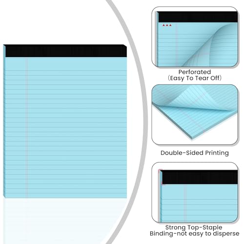 10pcs Legal Pads 8.5 x 11, Color Notepads 8.5 x 11 In, Perforate Wide Ruled - color: Blue/Pink/Green/Purple/Yellow