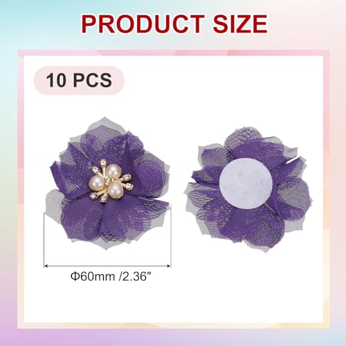 PATIKIL 2.36 Inch Rhinestone Pearl Chiffon Flower, 10 Pcs, Deep Purple - color: Deep Purple