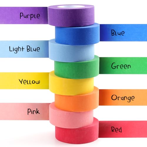 LONGKEY Colored Masking Tape Painters Tape 1 Inch X 20 Yards, 8 Rolls | 160 Yards in Total, Craft Color Painters Colorful Art Rainbow Labeling Tapes Marking Tape for Kids Crafts Moving Classroom