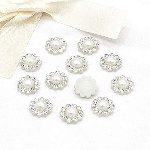 50 pcs Rhinestone Faux Pearl Buttons, Silver, 14mm - color: Silver