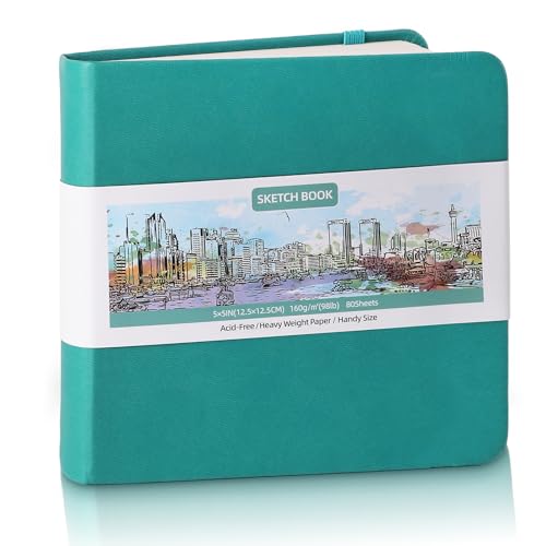 Pocket Sketchbook, 5 × 5 in, 80 Sheets Small Sketch Book, Dark Blue - color: Dark Blue