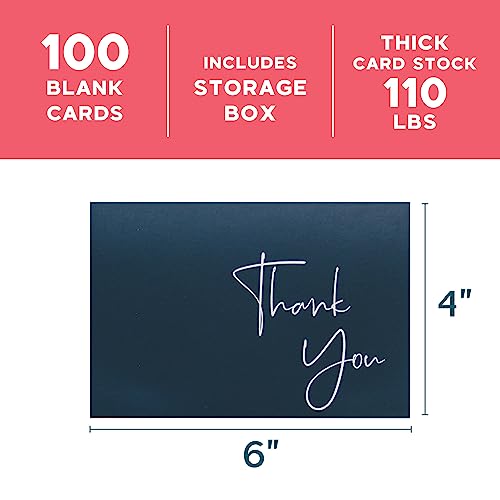 VNS Creations Thank You Cards With Envelopes - 100 Pack 4 x 6 - Navy Blue - color: Navy Blue, size: 100 Pack - 4" x 6" (Value Pack)