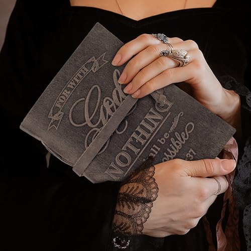 LEATHER VILLAGE Devotional Journal Nothing Impossible Verse, Black 7x5. - color: Black, size: 7 inches X 5 inches