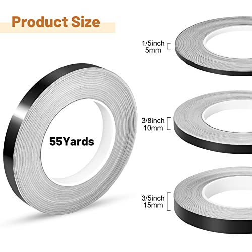 Zonon Black Washi Tape for Wall Decor Self Adhesive 5/10/15mm | Black Foil Pinstripe Tape, Mirror, 3 Widths Total 164 Yards, Easy to Apply for Furniture Car Arts Graphic Decoration - color: Black, size: 5/10/15mm