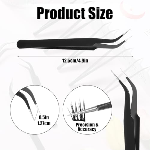 10 Pieces Tweezers for Crafting, Stainless Steel Curved Bedazzling Tweezers Precision Sticker Tweezer with Protective Cover for Jewelry Stickers Eyelash Extensions Rhinestones Crafts (Black) - color: Black
