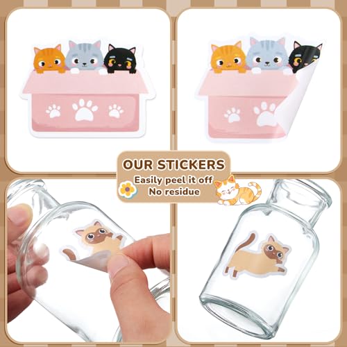Qeeenar 500 Pcs Cat Stickers Roll, Cute Reward Animals for Kids Party | Adorable Cat Designs for Classroom Incentives, Teacher Motivation Stickers, Party Supplies, Office Rewards, Animal Decor - style: Cat