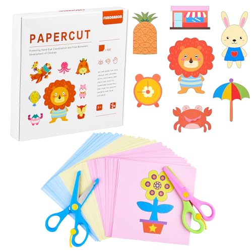 ASTARON 100 Pcs Paper Cutting Set with 2 Kids Safety Scissors