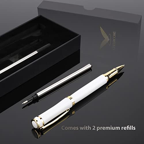 Cheericome Luxury Ballpoint Pen - Professional & Executive, Perfect for Silky Smooth Writing, with Gift Box, Nice for Men & Women, 2 Extra 0.5mm Black Refills - White - color: White