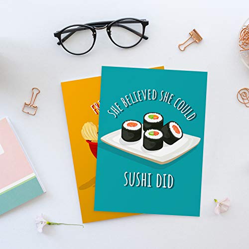 Canopy Street Bestie Food Note Cards / 4 5/8" x 6 1/4" Friendship Food Pun Cards / 12 Illustrated Thinking Of You Greeting Cards/Made In The USA - color: Bestie Food Puns