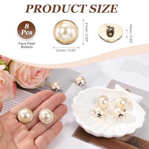 MECCANIXITY 8Pcs Faux Pearl Buttons, 21mm / 0.83" Fashion Vintage Button Round Sew on Embellishments for Clothing Sweater Coat Suits Dress Knitting Decoration, Gold - size: 21mm / 0.83"