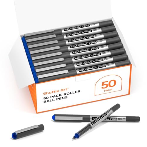 Shuttle Art RollerBall Pens, 50 Pack Blue Fine Point Roller Ball Pens, 0.5mm Liquid Ink Pens for Writing Journaling Taking Notes School Office - color: Blue, size: 1 Count (Pack of 50)