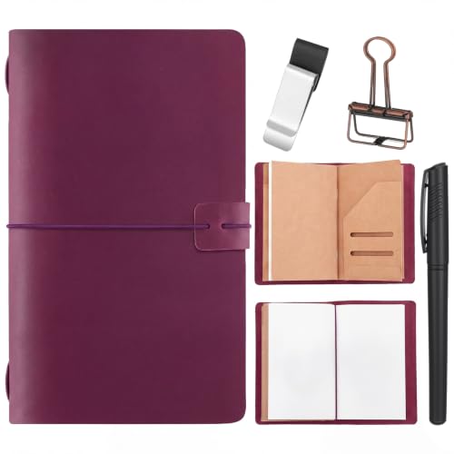 Thenshop Leather Travel Notebook 3 Inserts, Purple, Pocket Size - color: Purple, size: Pocket Size