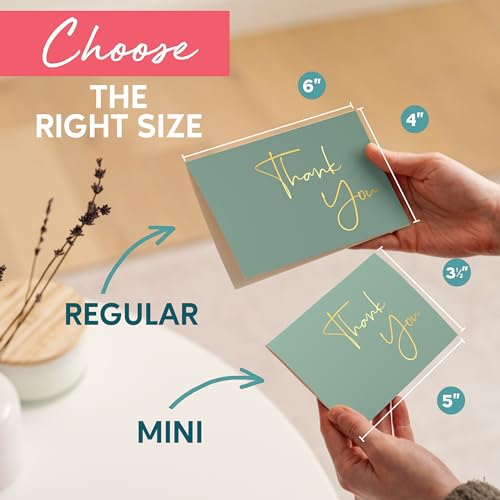 VNS Creations Thank You Cards With Envelopes - 100 Pack 4 x 6 - Green - color: Granite Green (Gold Foil), size: 100 Pack - 4" x 6" (Value Pack)
